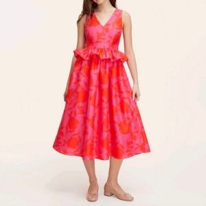 Kate Spade Classic Rose Peplum Midi Dress With Pockets